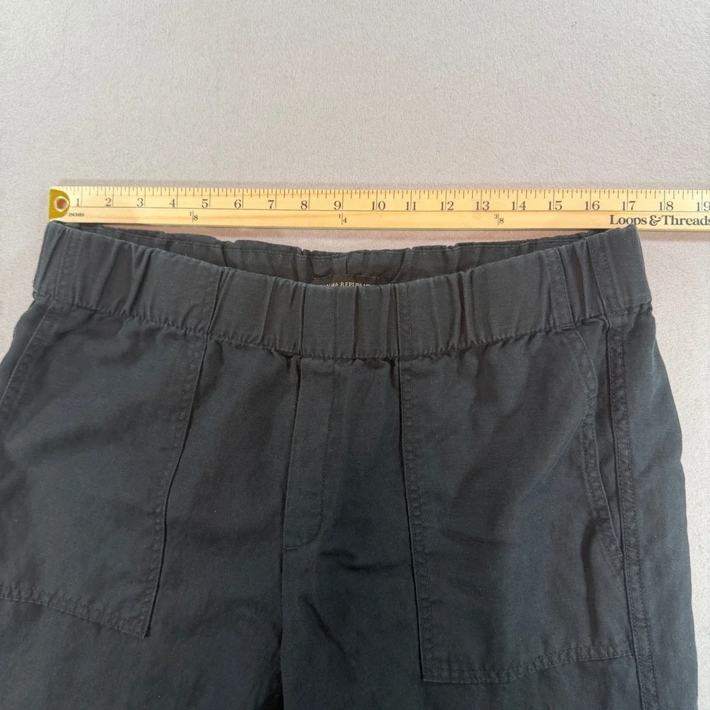 Banana Republic Mens Linen Blend Utility Pants Black Elastic Waist Large